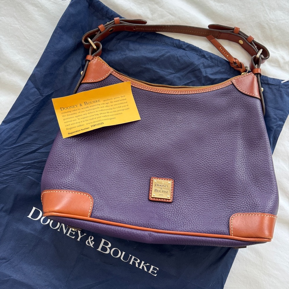 Dooney & Bourke Purple Brown Pebble Grain Leather Hobo Women's Bag with Dust Bag